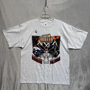 Vtg Super Bowl XXXIII Shirt Mens XL Gray NFL Football Broncos Falcons Logo 7 90s